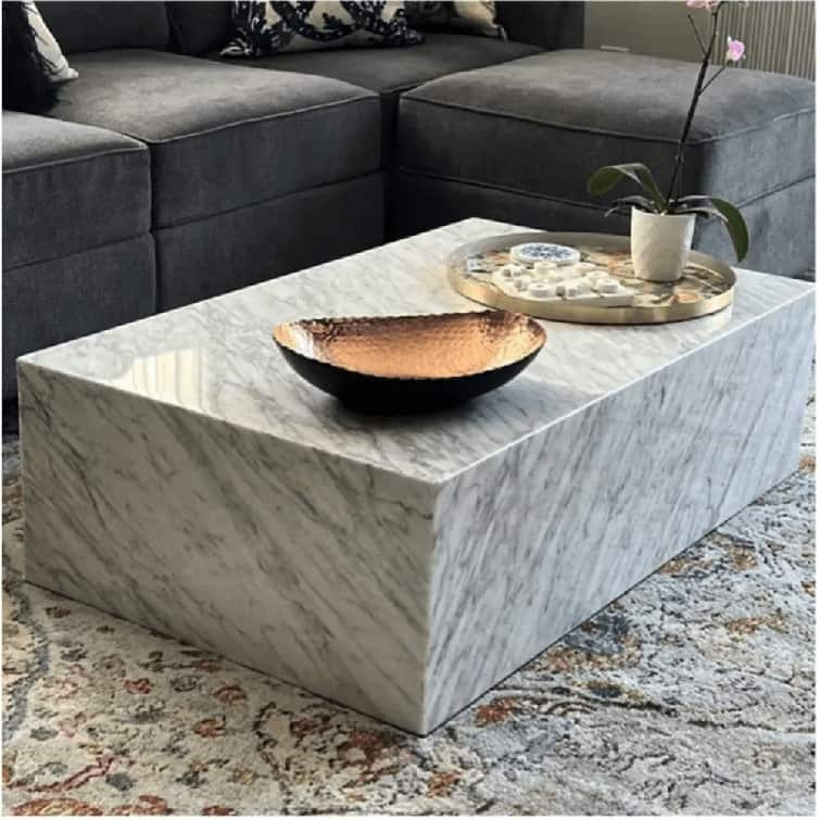BETACH Genuine Marble Block Coffee Table - Carrara Marble - Marble