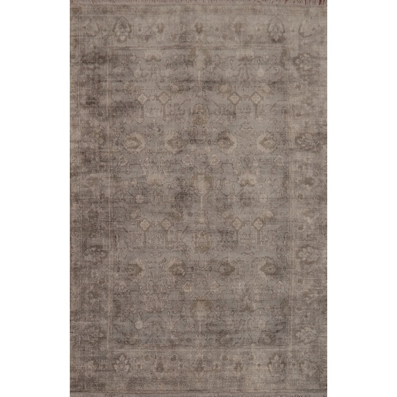 Hand-knotted Transitional Silk Carpet Grey Oushak Rug Floral Oriental Area Rug - 8' 0'' X 5' 7''