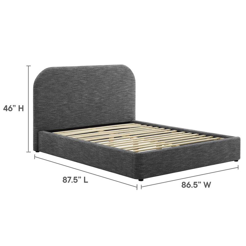 Hillsway Modern Curved Headboard Slate Fabric Upholstered King Size Platform Bed