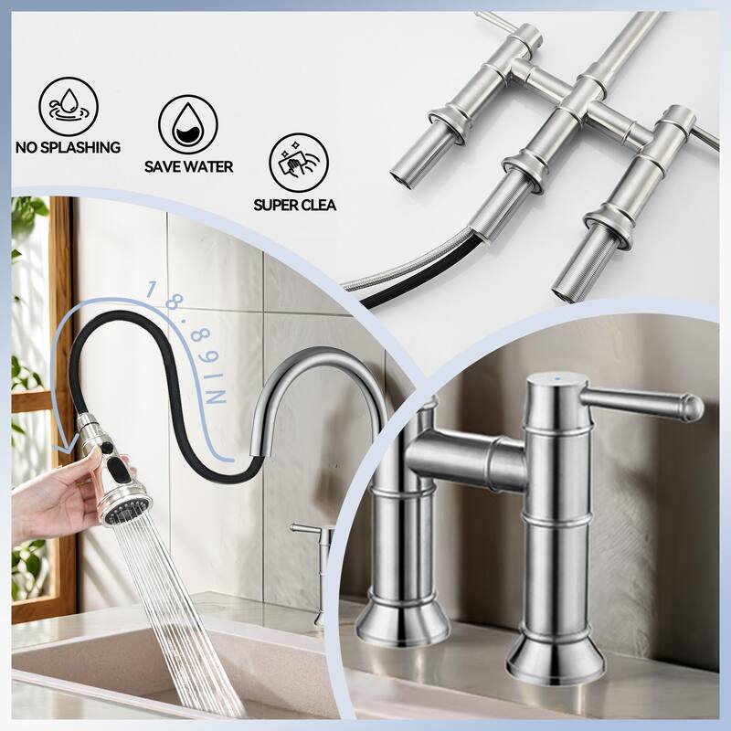 Stainless Steel Bridge Kitchen Faucet with Pull Down Sprayer