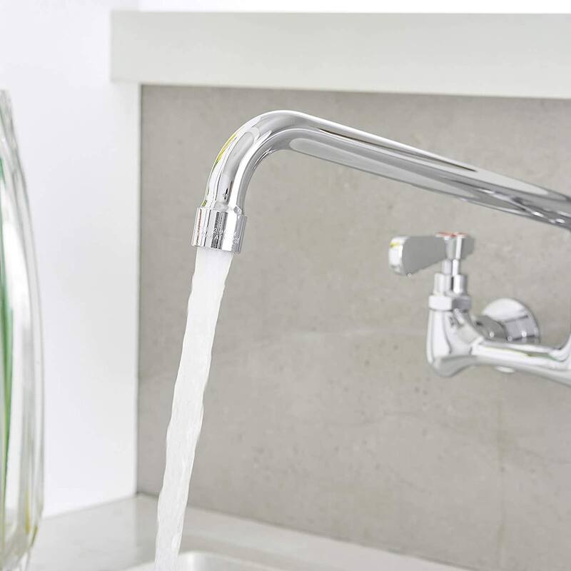 Wall Mount Kitchen Faucets,Chrome with Two Handles - Spout reach:12in Spout height:3inch - Chrome