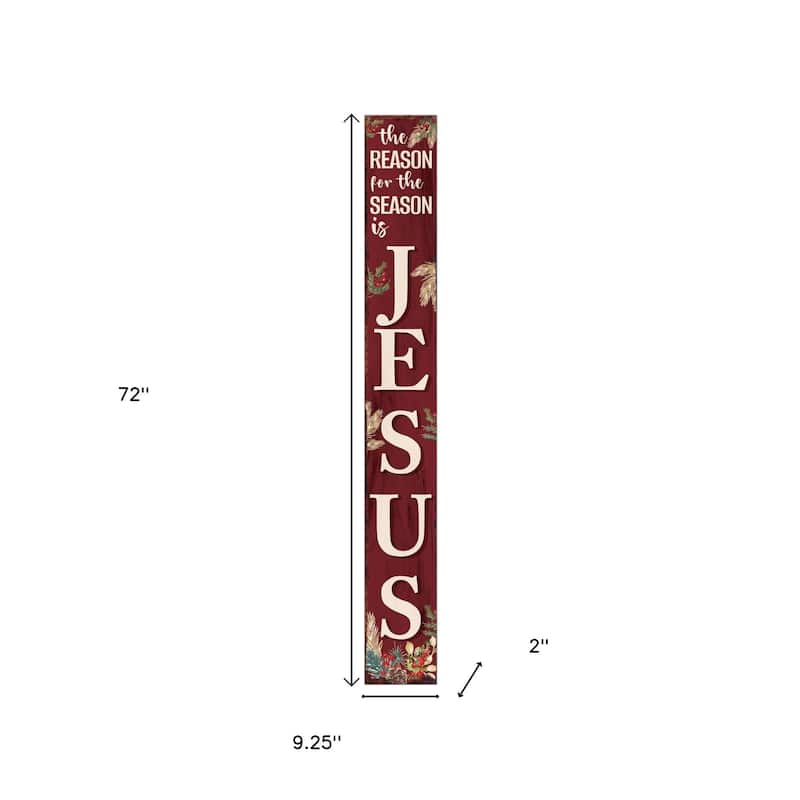HomeRoots 72" Red Solid Wood Reason For The Season Christmas Wreath Porch Sign