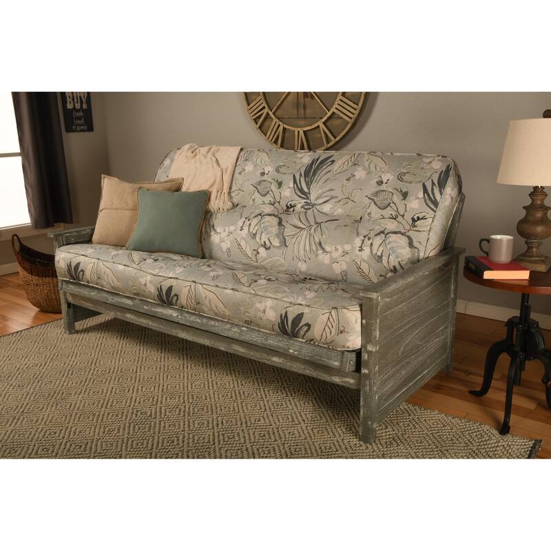 Somette Lexington Full-size Futon Set with Storage in Weathered Gray Finish with Mattress - Takara Rain