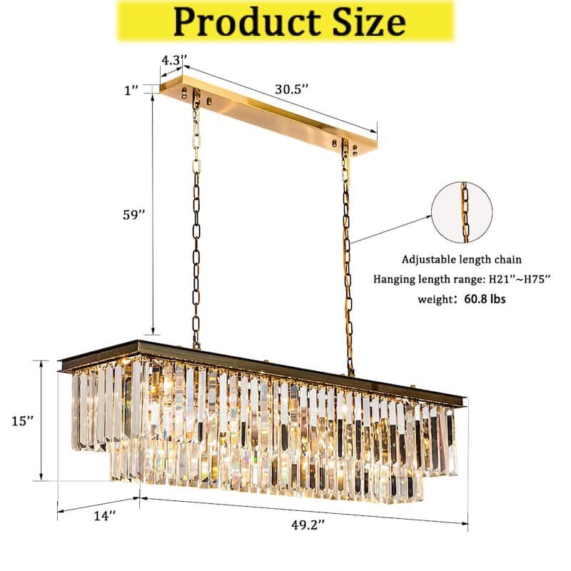 CraftHome 12-Light Mid-Century Modern Gold Fringe Crystal Chandelier for Dining Room