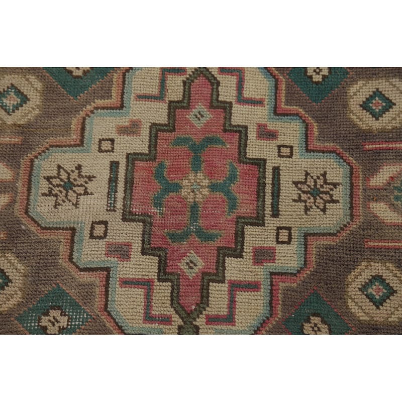 Vintage Pink Geometric Tabriz Persian Area Rug Handmade Wool Carpet - 6'4" x 10'0"