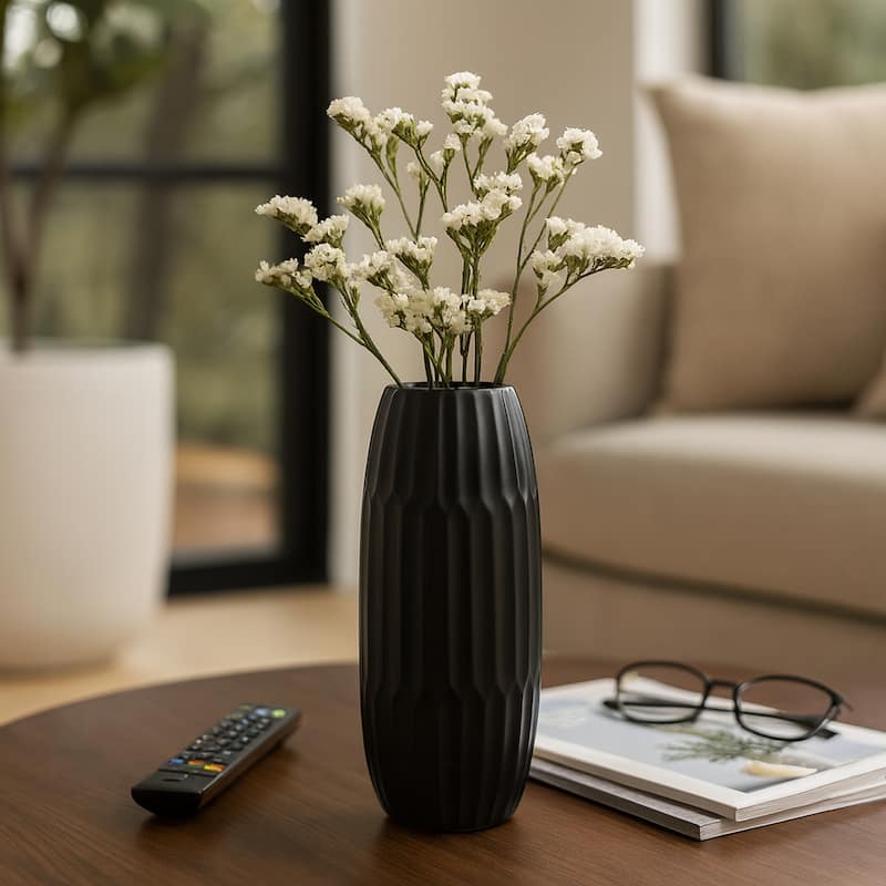 Sagebrook Home Modern Neutral Ceramic Vase - 7" x 7" x 16" - Black