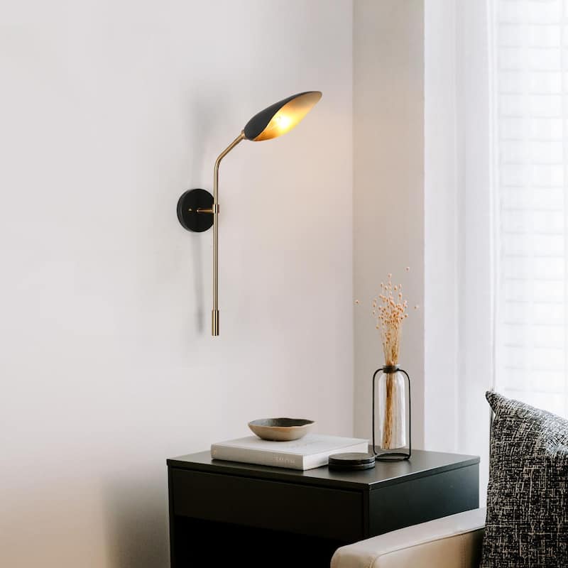 1-Light Modern Mini Black Gold Wall Sconces Metal Bathroom Vanity Lights - 4.7" L x 19.5" W x 22" H