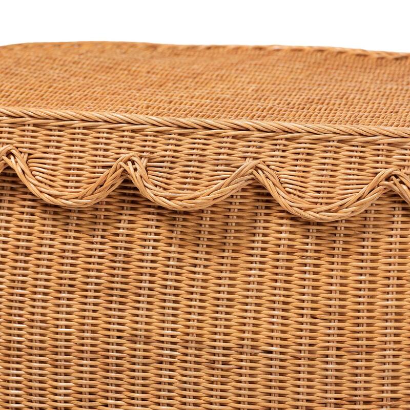 Ayleen Natural Rattan Basket Set with Scalloped Lids - Handwoven Wicker Storage Boxes, Boho Coastal Home Décor, 3-Piece Set