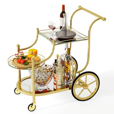 Gymax 3-Tier Home Bar Serving Cart on Wheels w/ Mirrored Shelves for