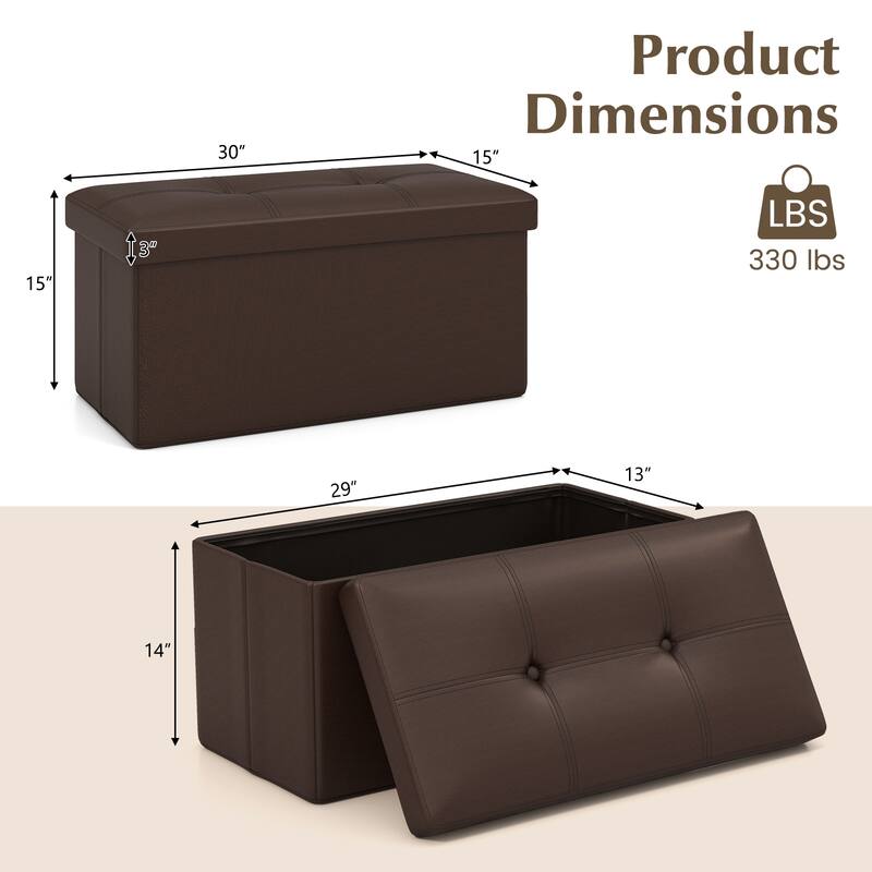 Costway Folding Storage Ottoman Upholstered Rectangle Footstool PVC
