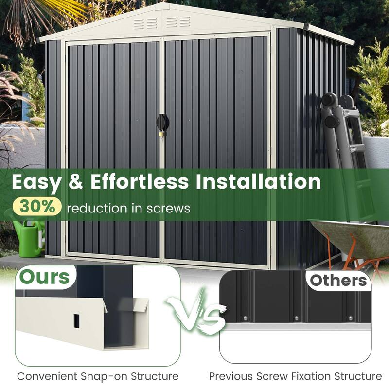 Costway 7 x 4 FT Metal Outdoor Storage Shed Snap-on Structures for - See Details