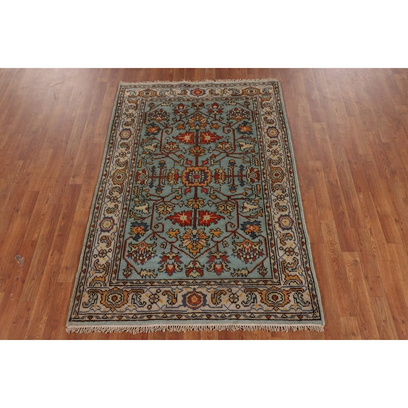 Blue Oushak Oriental Foyer Rug Hand-Knotted Wool Carpet - 4'0"x 6'0"