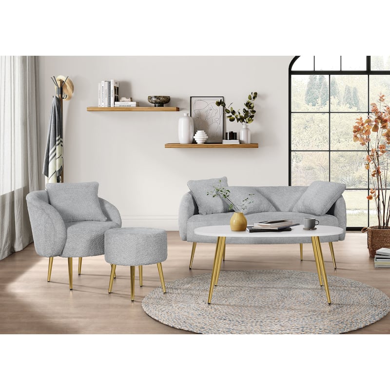 Molly Boucle Fabric Living Set (Arm Chair with Ottoman/Loveseat with coffee table)