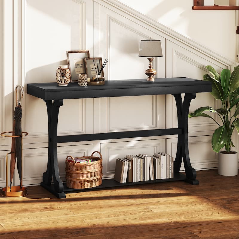 Gymax Narrow Console Table Vintage Accent Sofa Table w/ Open Storage