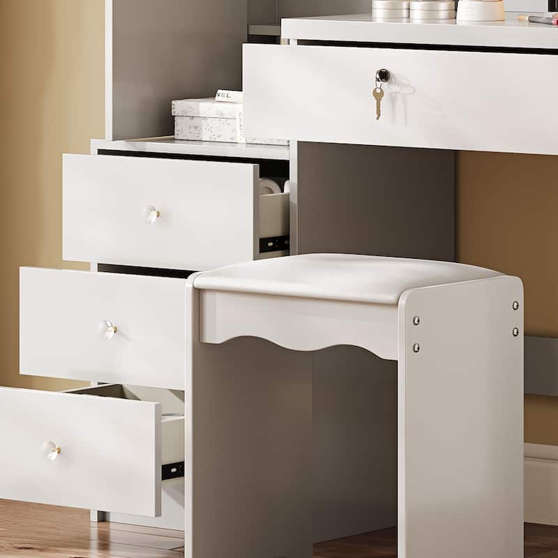 Vanity Desk Set with Sliding Lighted Mirror, Makeup Dressing Table