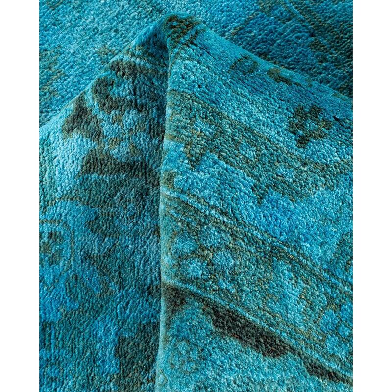 Overton Hand Knotted Wool Vintage Inspired Modern Contemporary Overdyed Blue Area Rug - 4' 1" x 6' 3"
