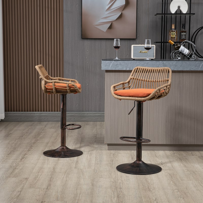 Upholstered Breakfast Stools Modern Swivel Adjustable Bar Stools Set Of 2 for Kitchen Dining Room Coffee House Orange - Orange