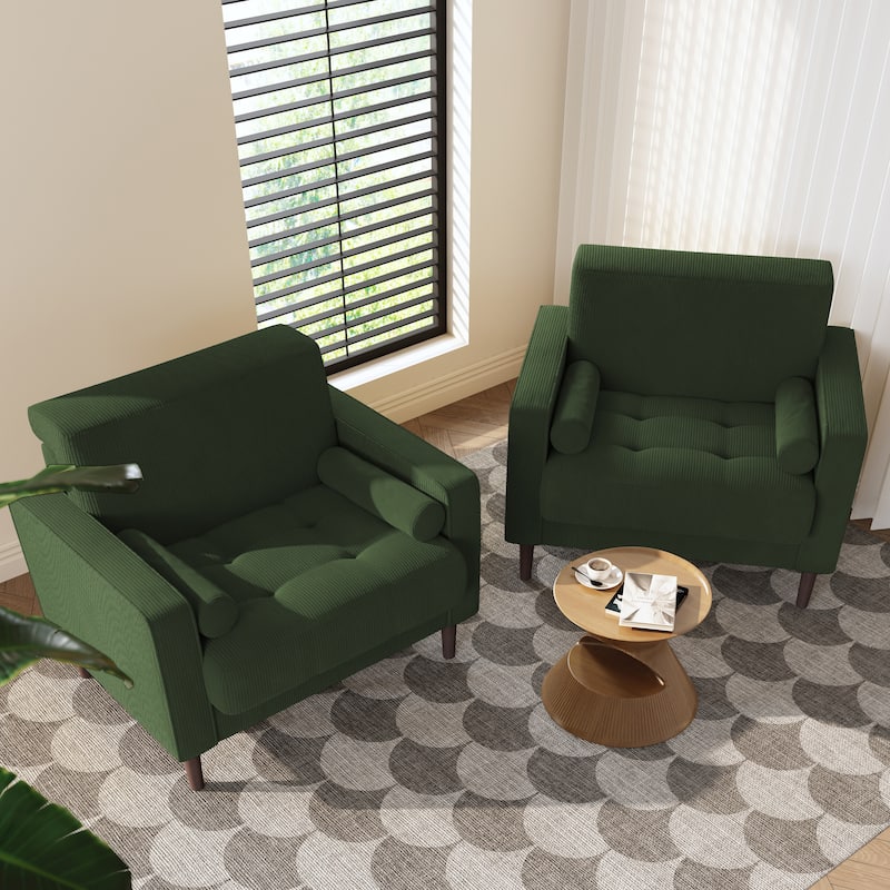 2 Pack Modern Corduroy Wide Armchair with Bolster Pillows