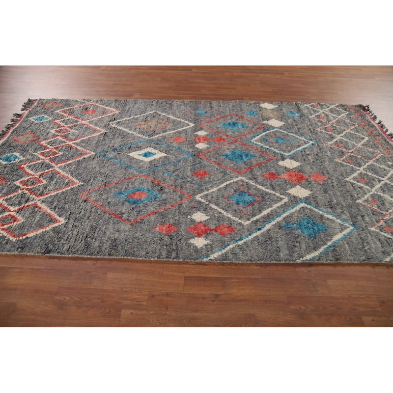 Grey Moroccan Area Rug Hand-Knotted Wool Carpet - 5'4" x 9'6"