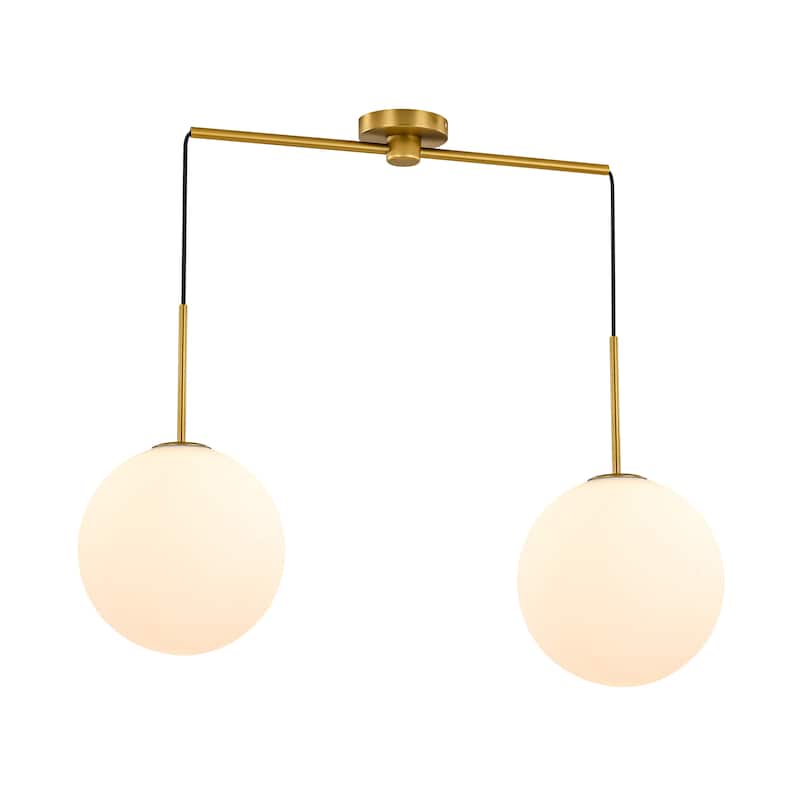 2-Light Modern Gold Linear Opal Frosted Glass Globe Bubble Kitchen Island Lights/Pendant