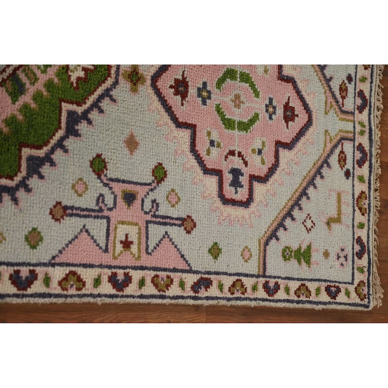 Geometric Blue Kazak Indian Runner Rug Handmade Wool Carpet - 2'7"x 11'5"