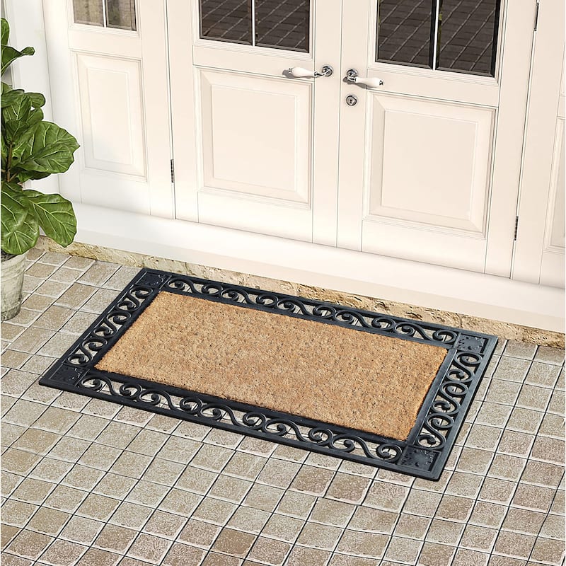 A1HC Rubber & Coir Dirt Trapper Heavy Weight Large Welcome Doormat 23"x38", Floral Border