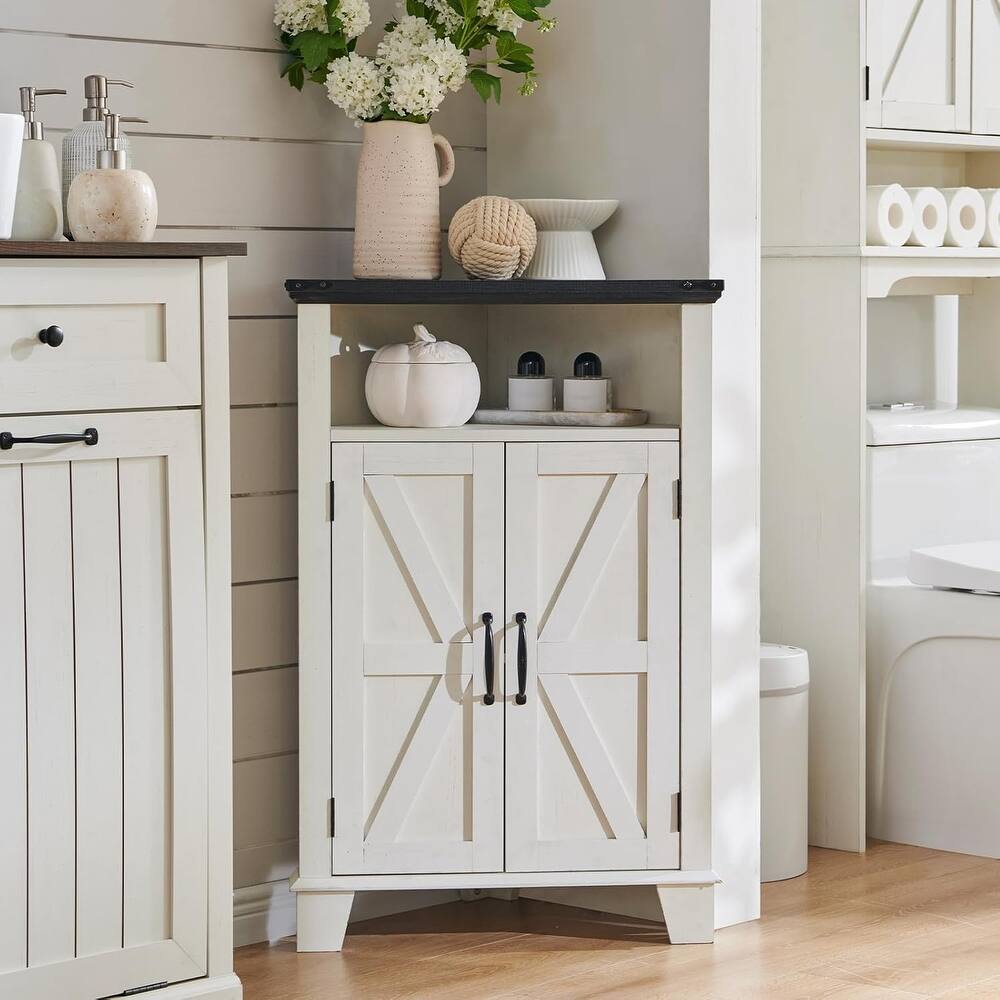 Farmhouse Corner Bathroom Cabinet, Small Corner Cabinet with Barn Door