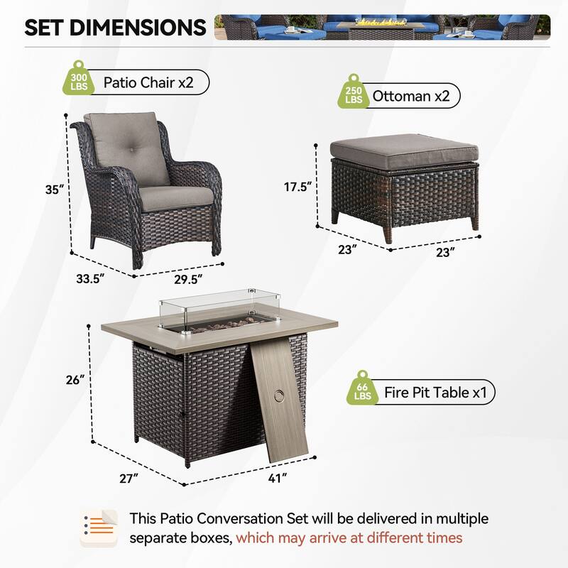 Fire Pit Table with Patio Chairs Ottomans