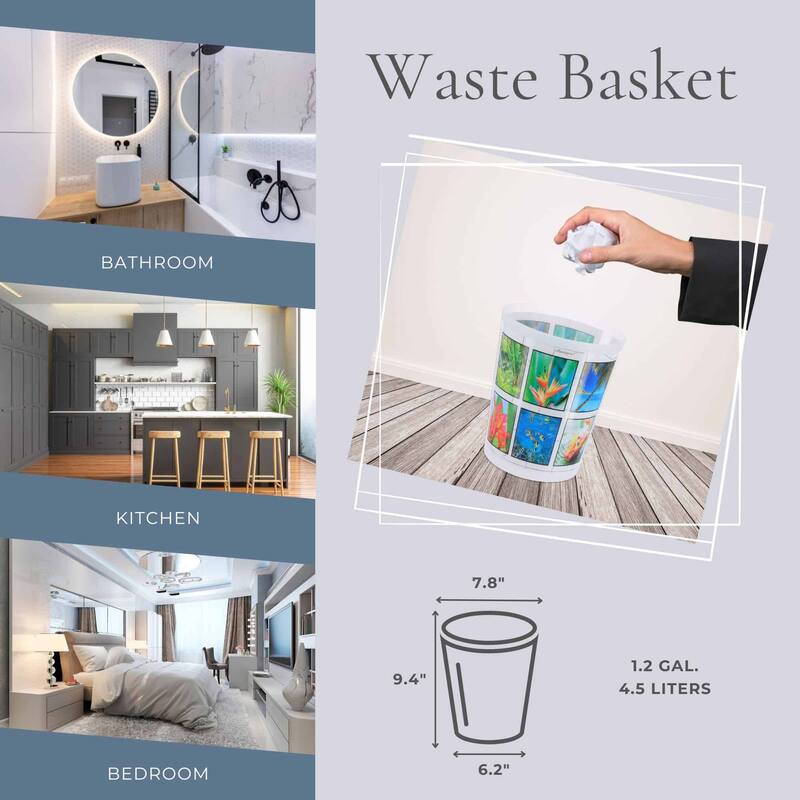 Island Waste Basket 4.5L Decorative Plastic Trash Can for Home or Office - 9.4" H x 7.8" W x 6.2" L
