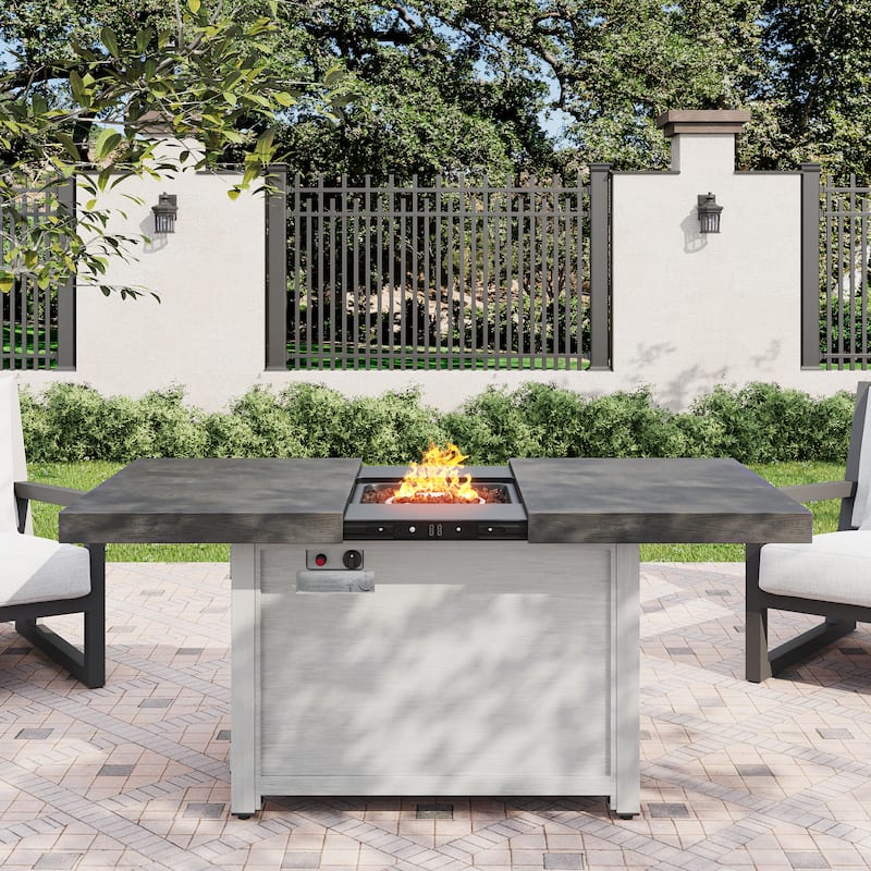 Christopher Knight Home - Locke Extendable Aluminum‑Steel Patio Fire Pit Table - Dark Grey Top + Brushed With Light Grey