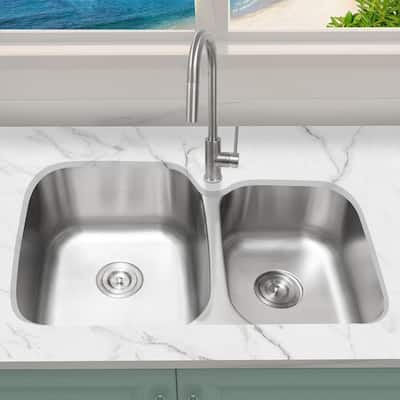CB HOME 31" Classic Undermount Double Bowl Kitchen Sink, Undercounter 60/40 Big Bowl & Small Bowl Stainless Steel Sink Kitchen