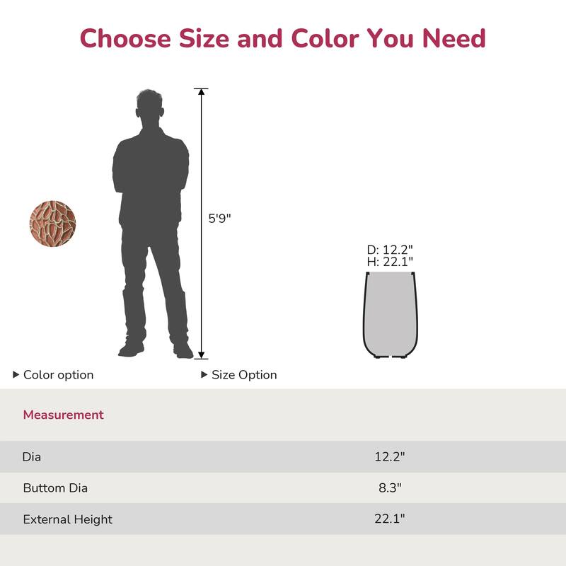 Tall Round Concrete Planter with Drainage Holes and Enhanced Interior - 14 x 22