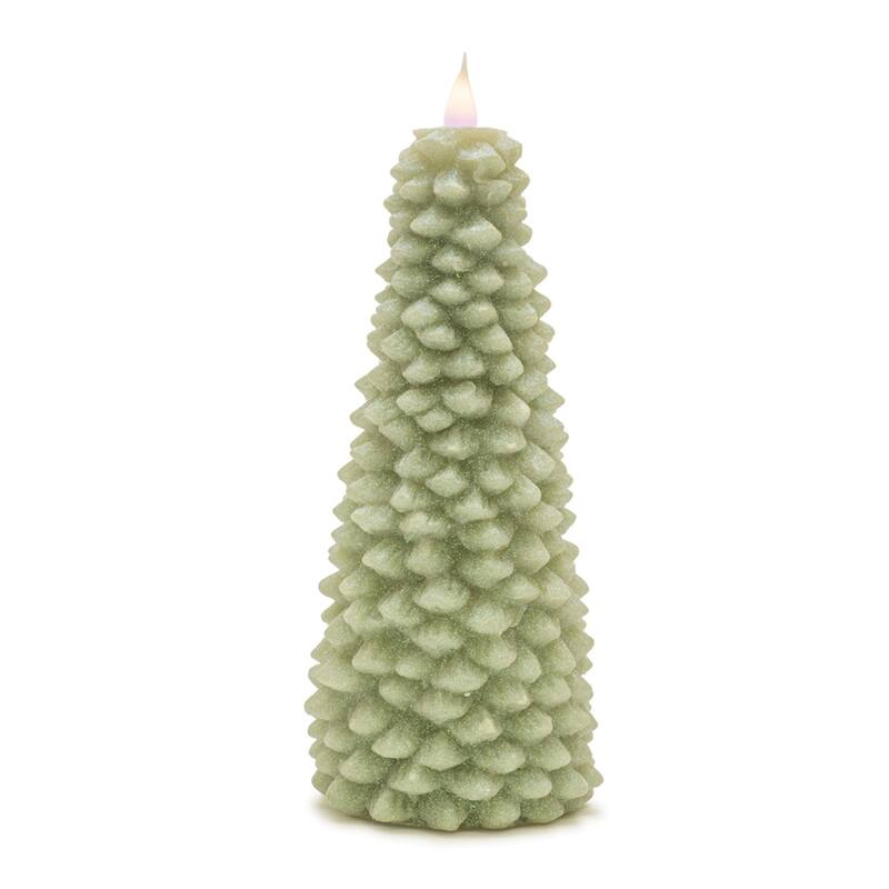 LED Lighted Glittered Pine Tree Christmas Candle - 10" - Green
