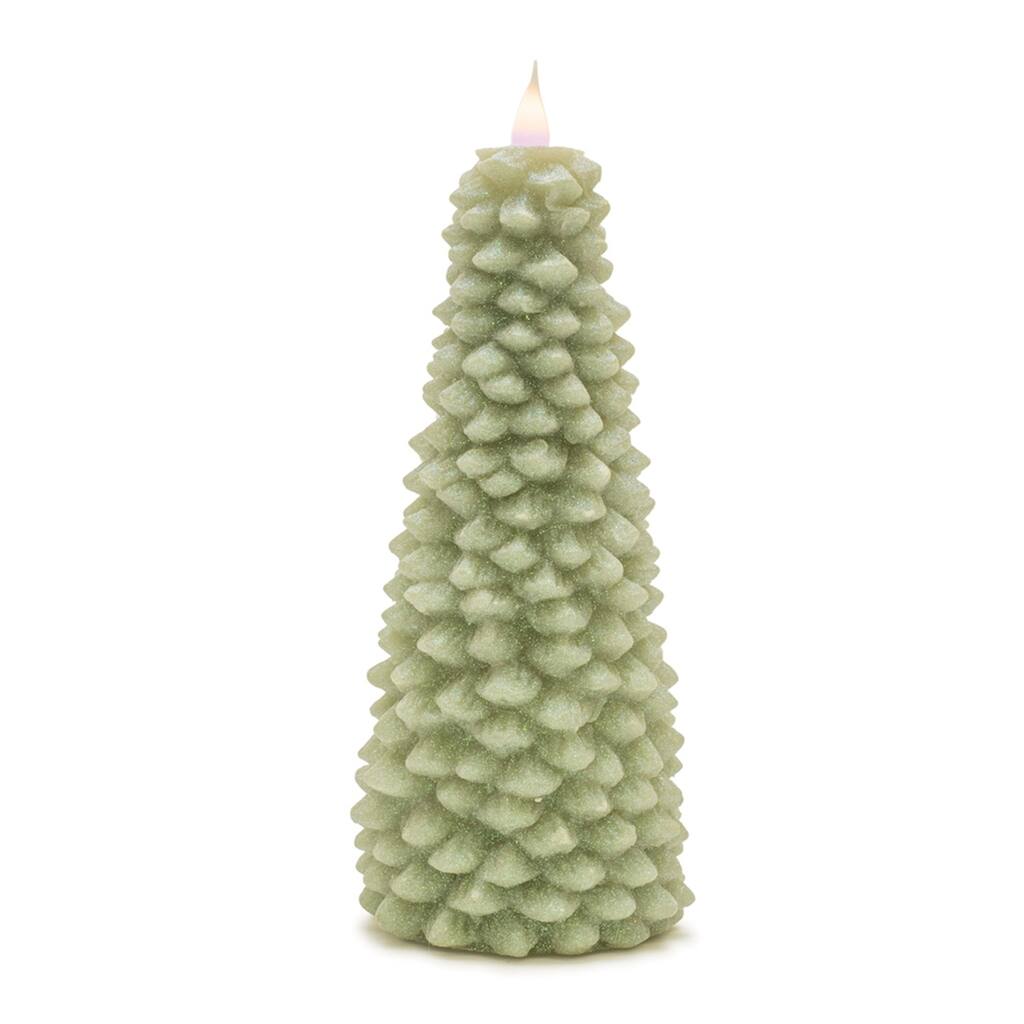 LED Lighted Glittered Pine Tree Christmas Candle - 10" - Green