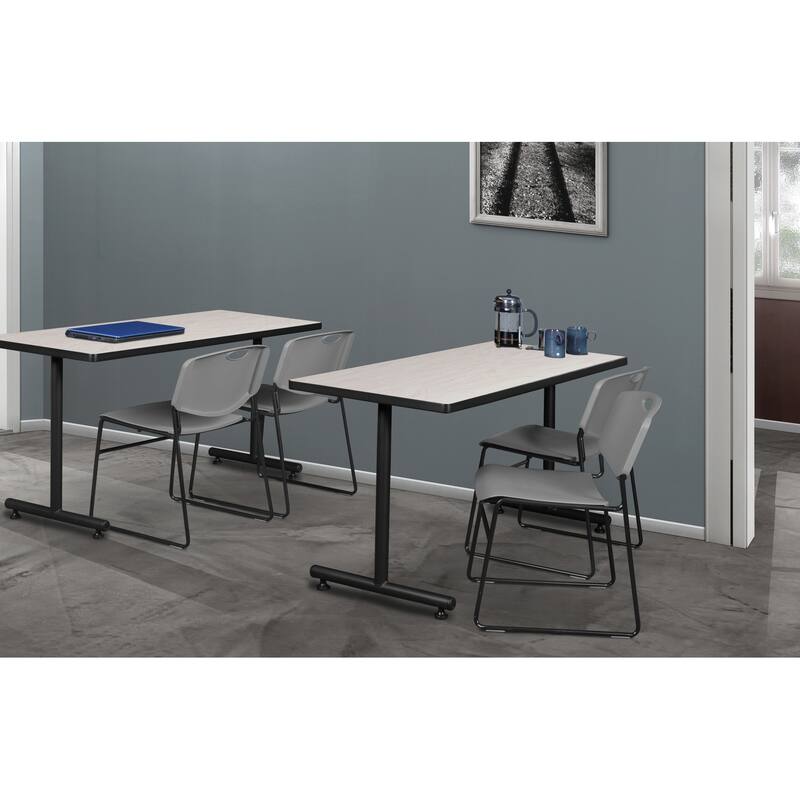 48" x 30" Training Table- Maple and 2 Stack Chairs- Grey - 48 x 30 inches
