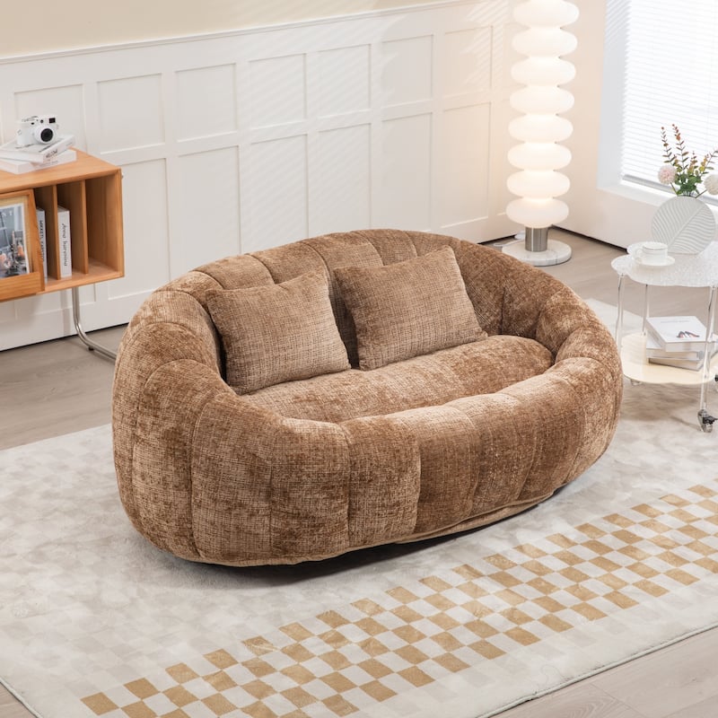 Modern Chenille 2-Seater Bean Bag Chair with 2 Pillows