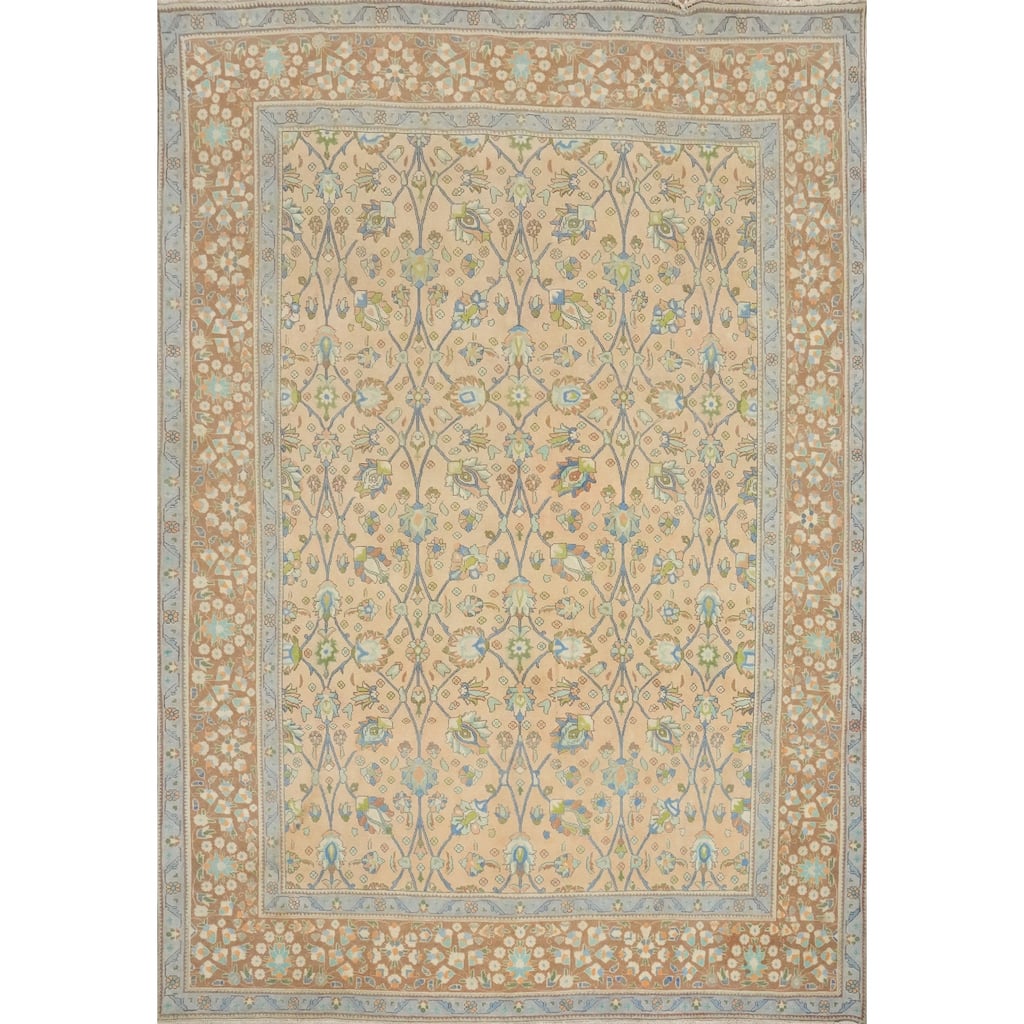 Hand Knotted Oriental 100% Wool Carpet Traditional All-Over Peach Tabriz Area Rug - 12' 8'' X 9' 11''