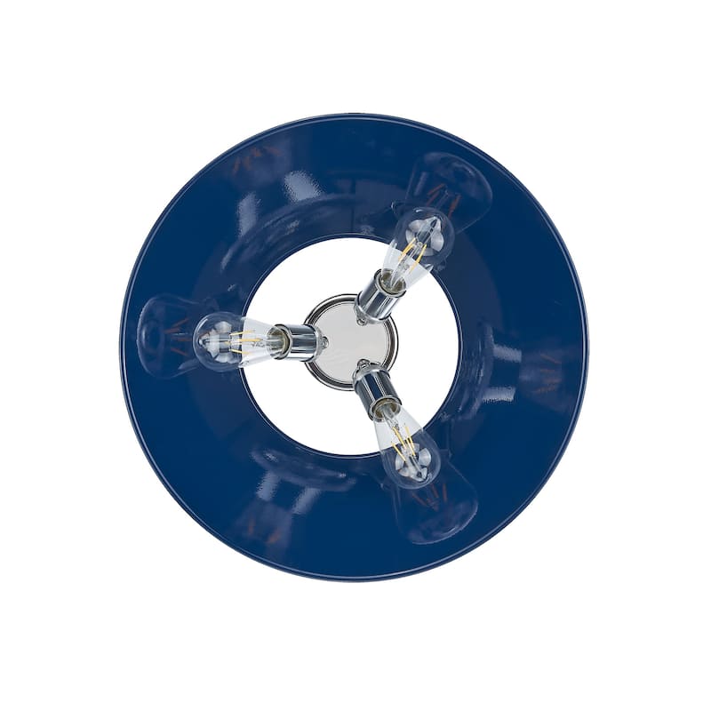 Yep by Golden Lighting Orwell 3-light Flush Mount in Chrome and Navy Blue shade - Silver