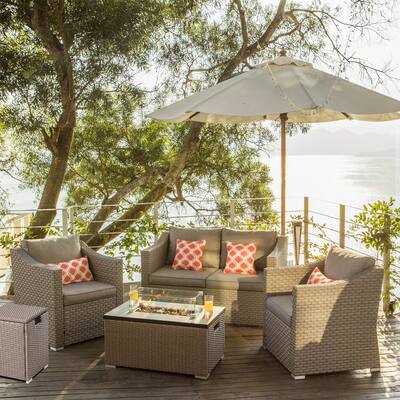 COSIEST 6-piece Outdoor Wicker Conversation Set with Fire Table