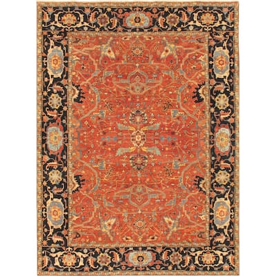 Pasargad Home Ferehan Hand-Knotted Rust-Navy Wool Rug