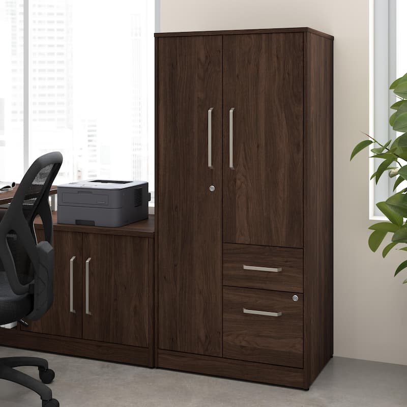 Bush Business Furniture Vista Wardrobe Cabinet with Drawers - Black Walnut