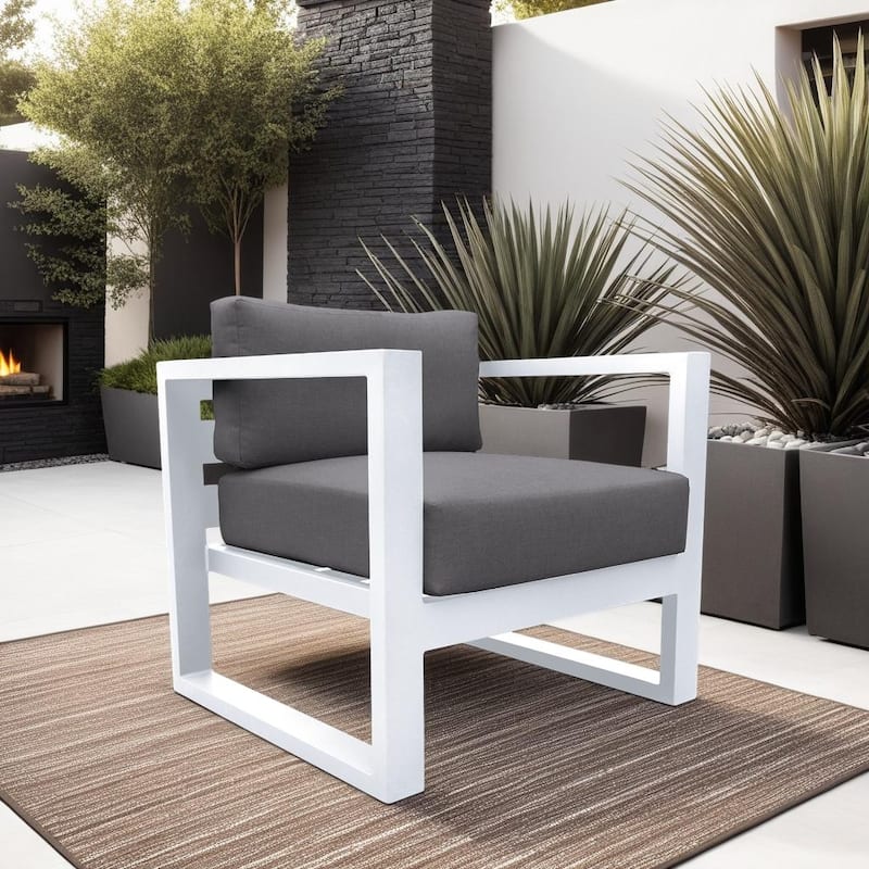 Aelani White Aluminum Outdoor Chair with Dark Gray Cushions