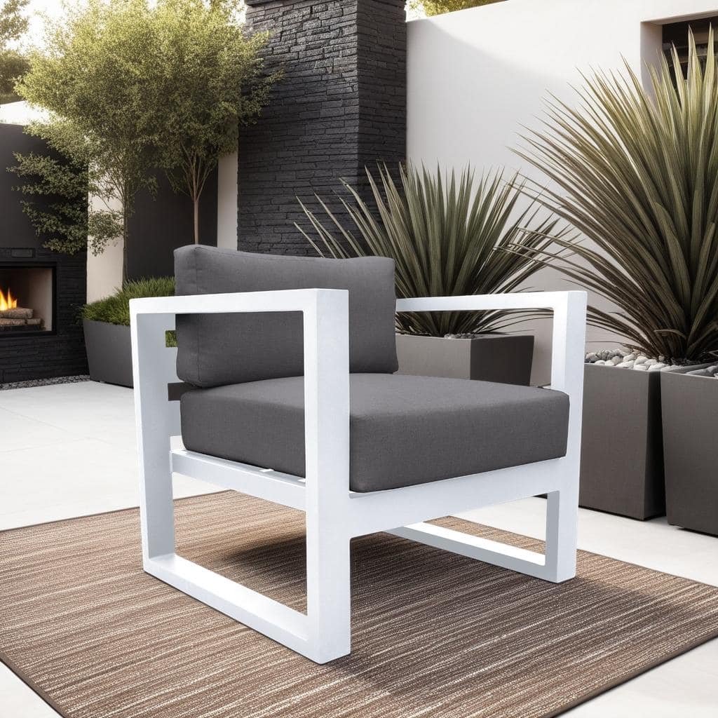 Aelani White Aluminum Outdoor Chair with Dark Gray Cushions