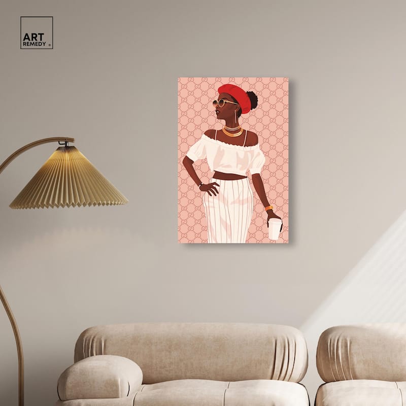 Her Stylish Coffee Look Canvas by Art Remedy, Gallery Wrapped
