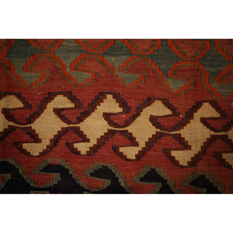 Vegetable Dye Kilim Qashqai Persian Runner Rug Flatweave Wool Carpet - 4'4"x 9'0"