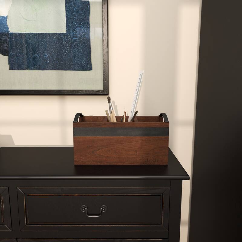 Modern Mango Wood 3 Section Tray with Black Metal Handles - Brown or Beige