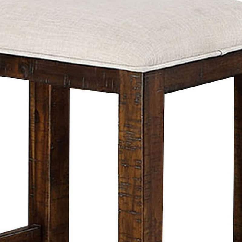 Shaw 25 Inch Counter Height Stool, Set of 2, Beige Seat, Rustic Brown Base