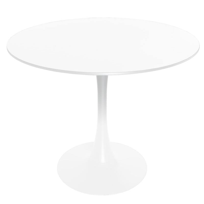 5-Piece Dining Set with 35-Inch Round Dining Table in White and 4 Side Chairs with Chrome Legs