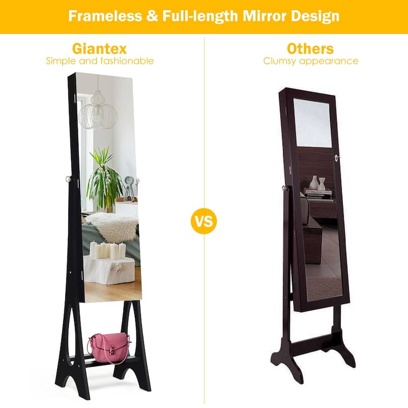 Costway LED Jewelry Cabinet Organizer Bevel Edge Mirrored Standing