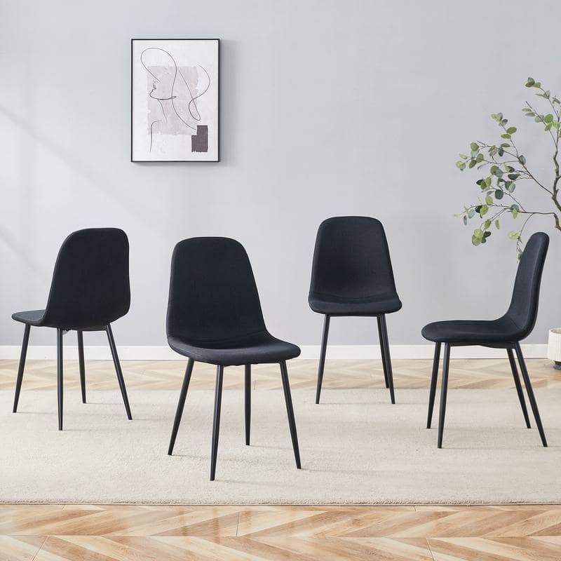 Set of 4 Luxury Dining Chairs – High-Resilience Linen-Cotton Upholstery with Sleek Metal Legs for Timeless Elegance‌